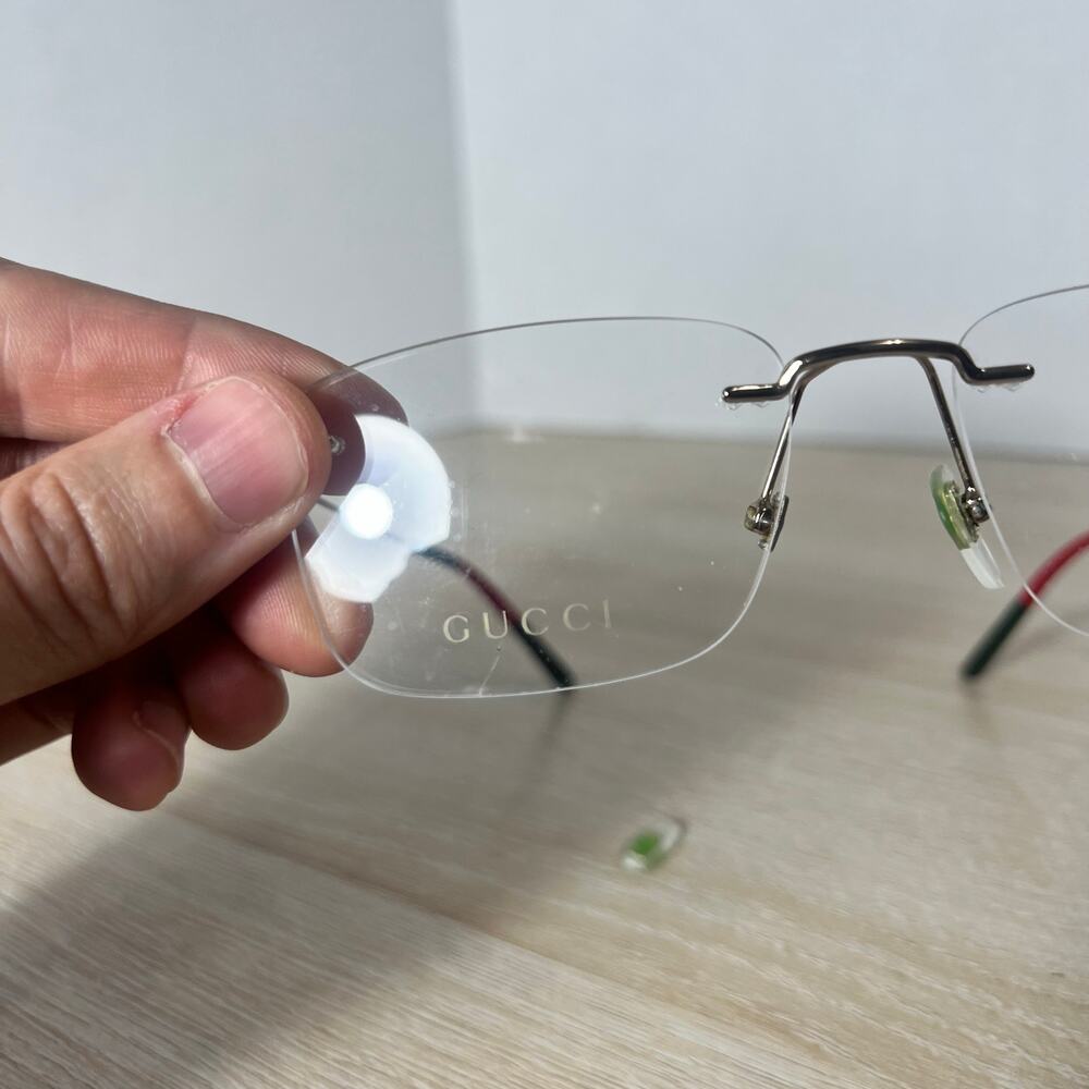 Gucci GG0399O 002 Rimless Eyeglasses Silver Green Red 56-17-150 READ DESC - Picture 3 of 16